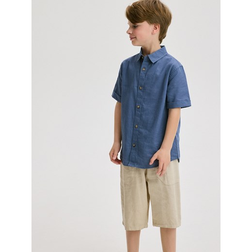 Reserved - Koszula z lnem - niebieski ze sklepu Reserved w kategorii Koszule chłopięce - zdjęcie 172161632