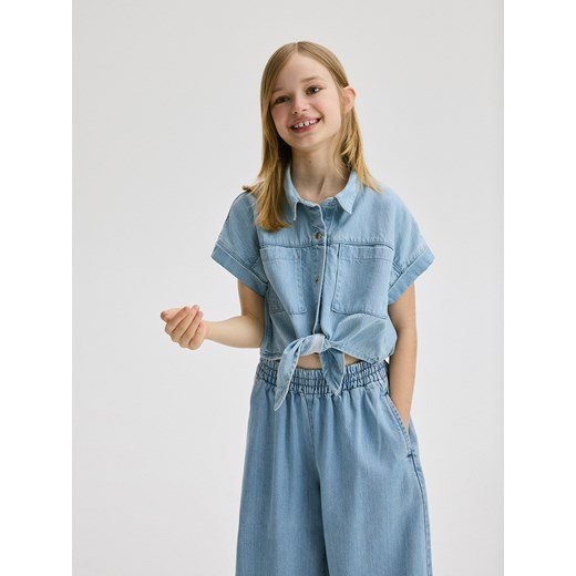 Reserved - Wiązana koszula z lyocellem - niebieski ze sklepu Reserved w kategorii Koszule dziewczęce - zdjęcie 172161704
