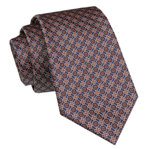 Modny Krawat Męski - Alties - Brązowy w Drobny Geometryczny Wzór KRALTS1066 ze sklepu JegoSzafa.pl w kategorii Krawaty - zdjęcie 172162901