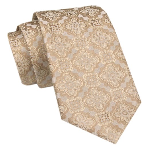 Modny Krawat Męski - Alties - Złoty w Geometryczny Wzór KRALTS1069 ze sklepu JegoSzafa.pl w kategorii Krawaty - zdjęcie 172162981