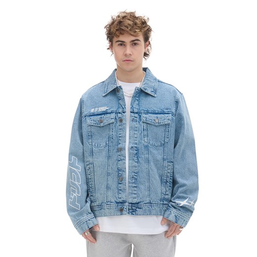 Cropp - Jeansowa kurtka z nadrukami - niebieski ze sklepu Cropp w kategorii Bluzy męskie - zdjęcie 172163254