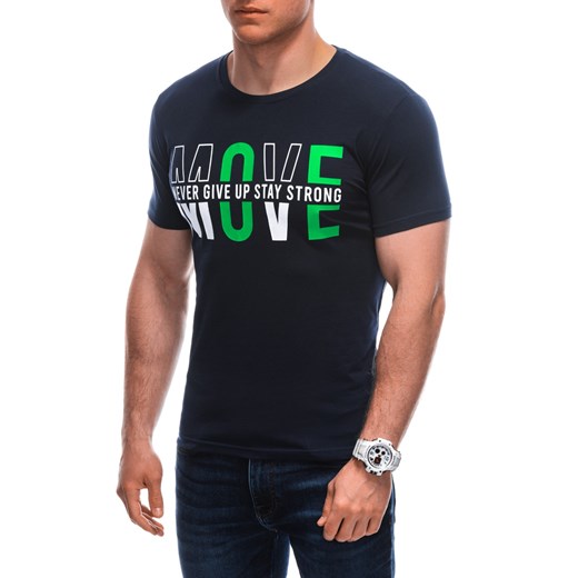 T-shirt męski z nadrukiem 1934S - granatowy ze sklepu Edoti w kategorii T-shirty męskie - zdjęcie 172163363
