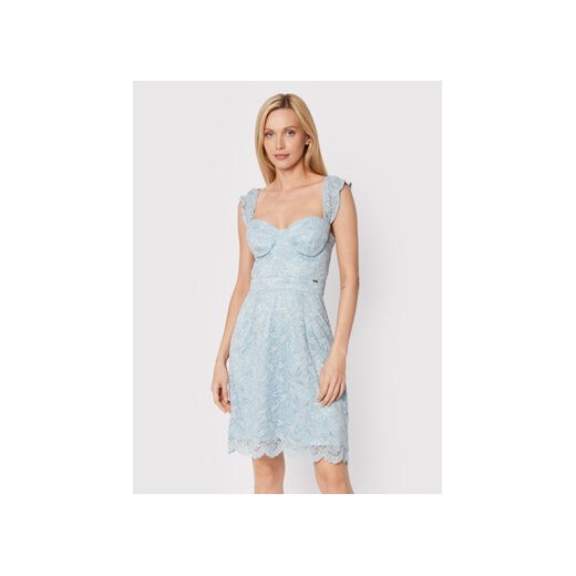 Guess Sukienka koktajlowa W2YK70 KAQN0 Błękitny Slim Fit ze sklepu MODIVO w kategorii Sukienki - zdjęcie 172166394
