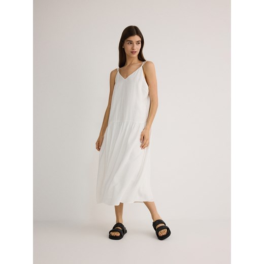 Reserved - Sukienka z modalem - biały ze sklepu Reserved w kategorii Sukienki - zdjęcie 172167902