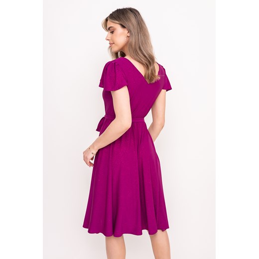 Sukienka fioletowa kopertowa z krótkim rękawem elegancka z dekoltem w serek mini 