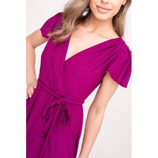 Sukienka fioletowa elegancka z krótkim rękawem 