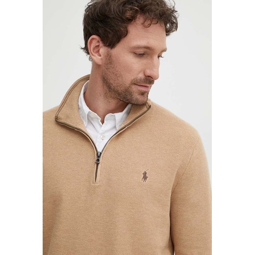 Sweter męski Polo Ralph Lauren beżowy z dekoltem w serek 