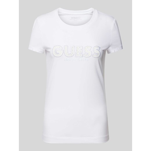 T-shirt z wyhaftowanym logo i obszyciem ozdobnymi kamieniami ze sklepu Peek&Cloppenburg  w kategorii Bluzki damskie - zdjęcie 172171120