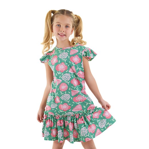 Denokids Sukienka &quot;Pink Flowers&quot; w kolorze zielono-różowym ze sklepu Limango Polska w kategorii Sukienki dziewczęce - zdjęcie 172171893