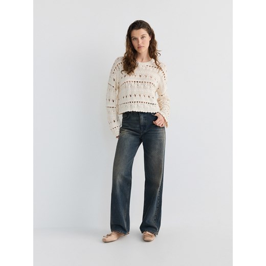 Reserved - Sweter z ażurowym splotem - kremowy ze sklepu Reserved w kategorii Swetry damskie - zdjęcie 172173763