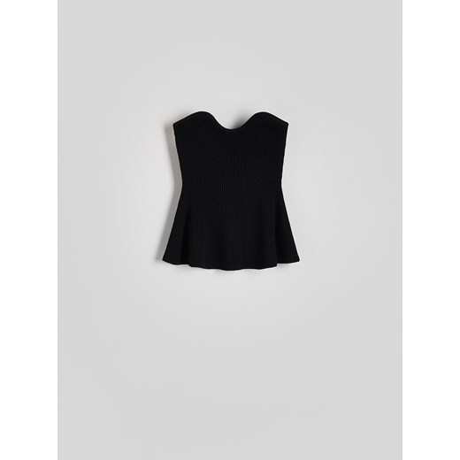 Reserved - Prążkowany top z odkrytymi ramionami - czarny ze sklepu Reserved w kategorii Bluzki damskie - zdjęcie 172173792