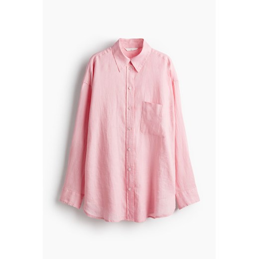 H & M - Lniana koszula oversize - Różowy ze sklepu H&M w kategorii Koszule damskie - zdjęcie 172174432