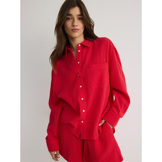 Reserved - Koszula z bawełnianego muślinu - czerwony ze sklepu Reserved w kategorii Koszule damskie - zdjęcie 172176620
