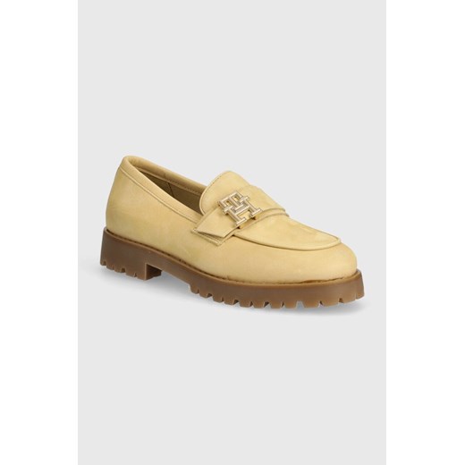 Tommy Hilfiger mokasyny nubukowe CLEATED NUBUCK BOAT SHOE kolor beżowy na platformie FW0FW08062 ze sklepu ANSWEAR.com w kategorii Mokasyny damskie - zdjęcie 172180563