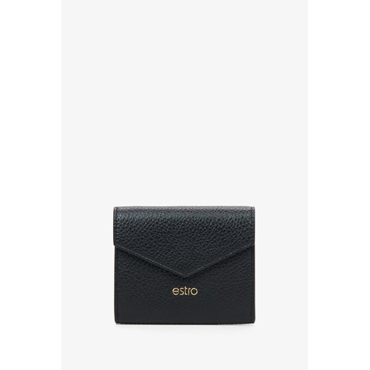 Estro: Mały czarny portfel damski z włoskiej skóry naturalnej ze sklepu Estro w kategorii Portfele damskie - zdjęcie 172181740