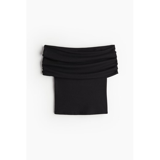 H & M - Prążkowany top z odkrytymi ramionami - Czarny ze sklepu H&M w kategorii Bluzki damskie - zdjęcie 172183441