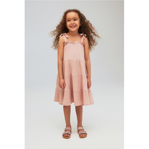 H & M - Falbaniasta sukienka z bawełnianego muślinu - Różowy ze sklepu H&M w kategorii Sukienki dziewczęce - zdjęcie 172183540
