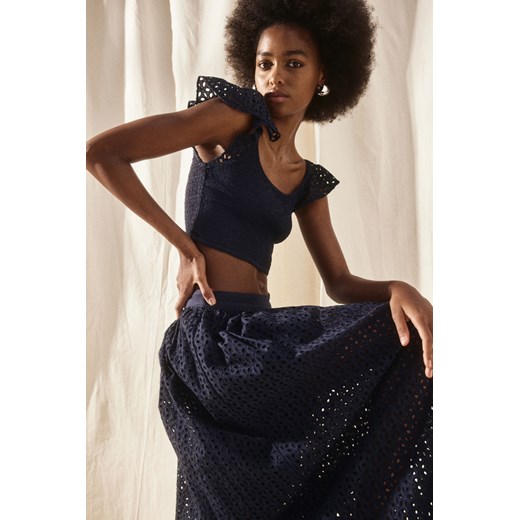 H & M - Krótki top z elastycznym marszczeniem - Niebieski ze sklepu H&M w kategorii Bluzki damskie - zdjęcie 172183584