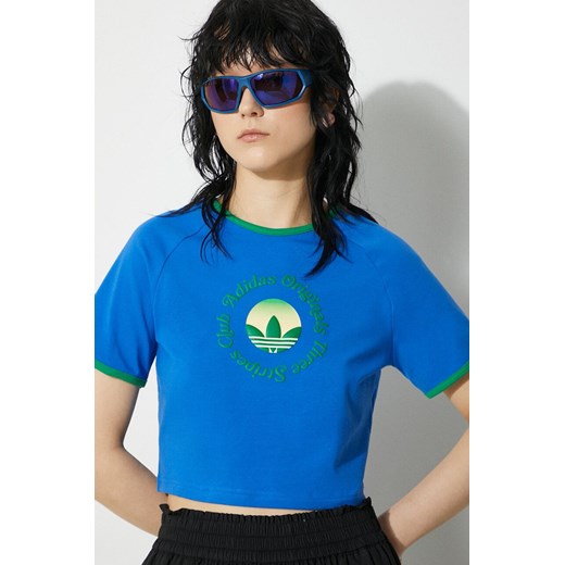 adidas Originals t-shirt GFX Baby Tee damski kolor niebieski JG8057 ze sklepu PRM w kategorii Bluzki damskie - zdjęcie 172185443