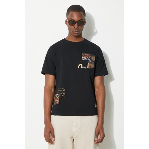 Evisu t-shirt bawełniany Seagull Emb + Brocade Pocket męski kolor czarny z aplikacją 2ESHTM4TS7066 ze sklepu PRM w kategorii T-shirty męskie - zdjęcie 172185491