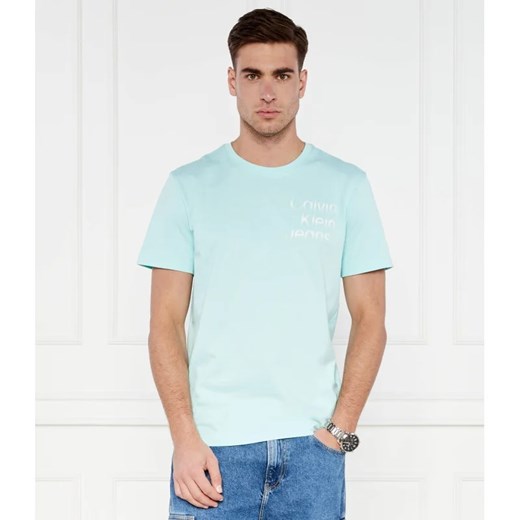 T-shirt męski niebieski Calvin Klein casual z bawełny 