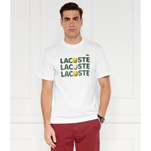 T-shirt męski Lacoste z napisami z krótkim rękawem młodzieżowy 