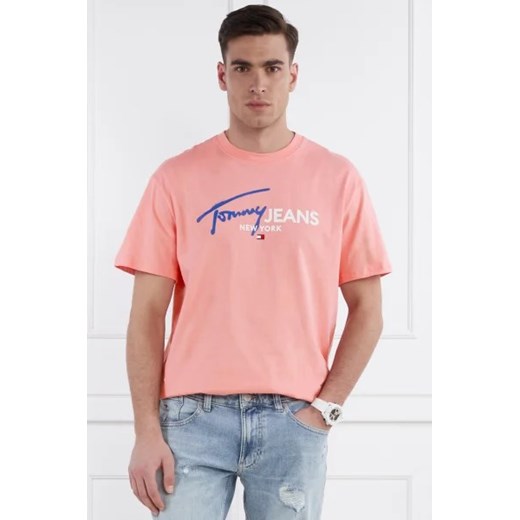 T-shirt męski Tommy Jeans bawełniany różowy z krótkim rękawem 