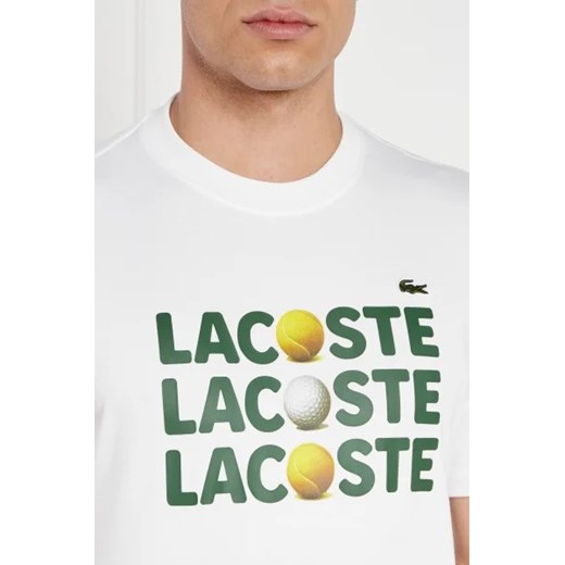 T-shirt męski biały Lacoste z napisami młodzieżowy 