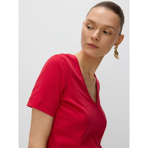 Reserved - T-shirt z merceryzowanej bawełny - czerwony ze sklepu Reserved w kategorii Bluzki damskie - zdjęcie 172190342