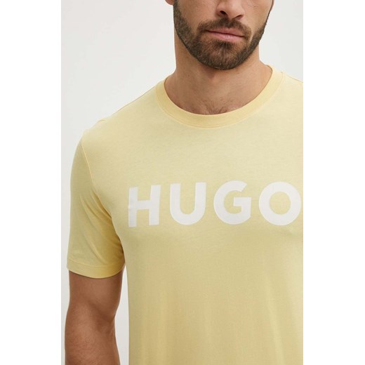 HUGO t-shirt bawełniany męski kolor żółty z nadrukiem 50467556 ze sklepu ANSWEAR.com w kategorii T-shirty męskie - zdjęcie 172192033