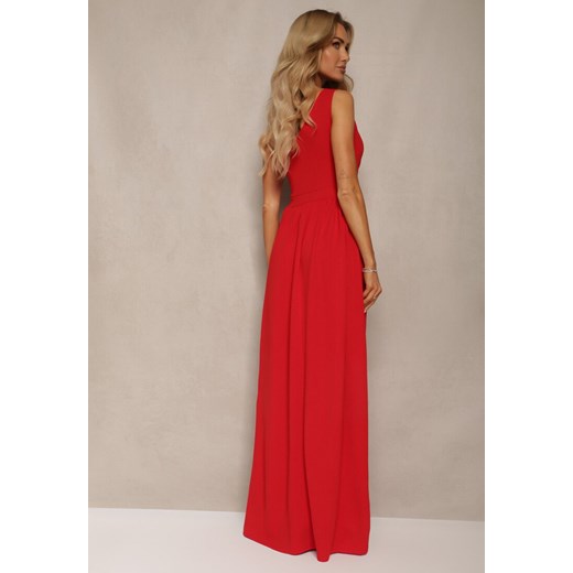 Czerwona Asymetryczna Koktajlowa Sukienka o Długim Rozkloszowanym Kroju Erulia Renee L wyprzedaż Renee odzież