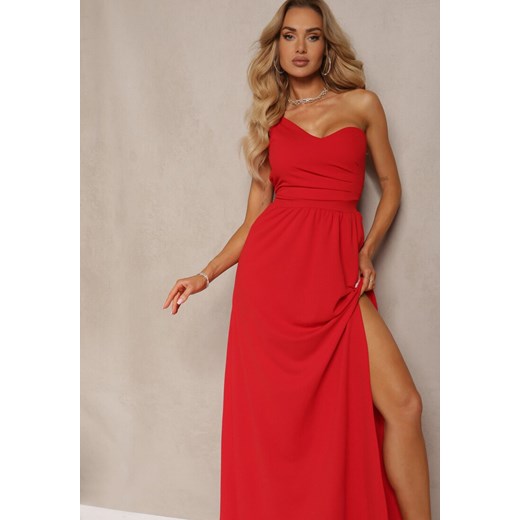 Czerwona Asymetryczna Koktajlowa Sukienka o Długim Rozkloszowanym Kroju Erulia Renee M okazja Renee odzież