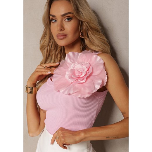 Różowy Top z Aplikacją w Kształcie Kwiatu Waliane ze sklepu Renee odzież w kategorii Bluzki damskie - zdjęcie 172195154