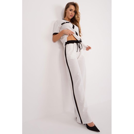 Spodnie Materiałowe Z Lampasami ecru ze sklepu 5.10.15 w kategorii Spodnie damskie - zdjęcie 172195594