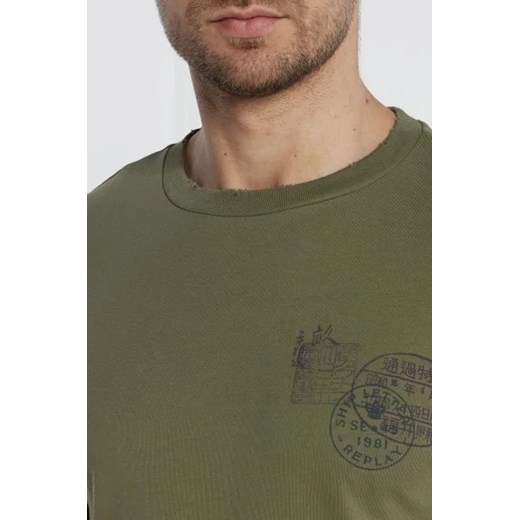 T-shirt męski Replay zielony z krótkim rękawem 