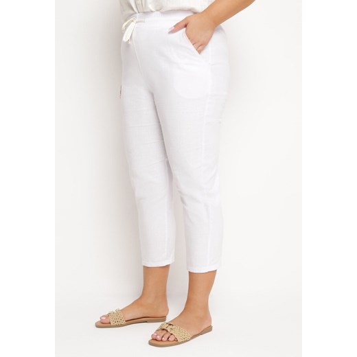 Białe Spodnie z Bawełny z Wysokim Stanem i Gumką w Pasie Vienda ze sklepu Born2be Odzież w kategorii Spodnie damskie - zdjęcie 172198840