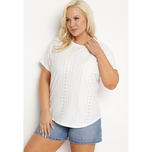 Biały T-shirt Koszulka z Krótkim Rękawem o Ażurowym Wykończeniu Meaara ze sklepu Born2be Odzież w kategorii Bluzki damskie - zdjęcie 172199140