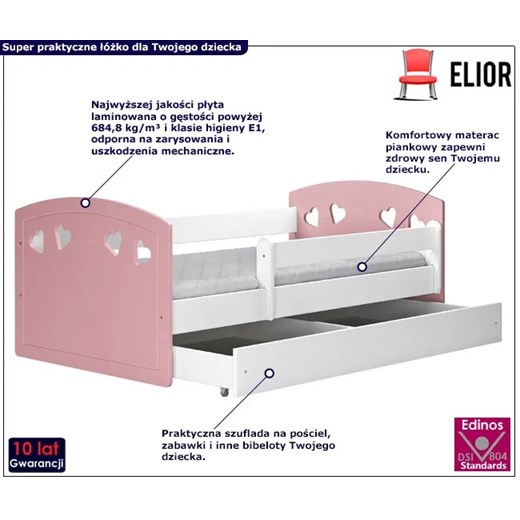 Łóżko dla dziewczynki z materacem Nolia 3X 80x140 - pudrowy róż Elior One Size Edinos.pl