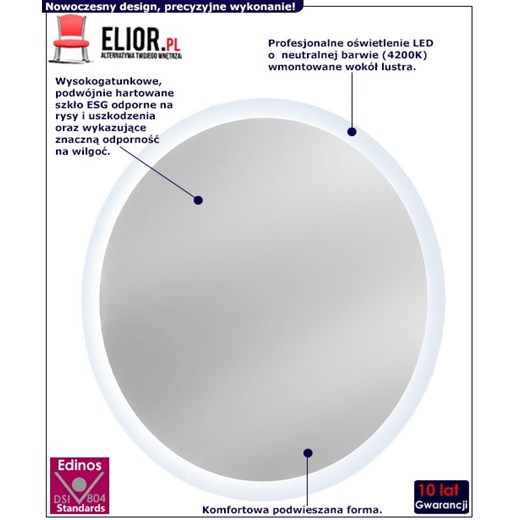 Okrągłe wiszące lustro łazienkowe Monako 2S 60 cm Elior One Size Edinos.pl