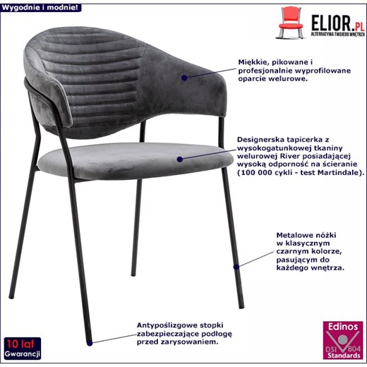 Szare krzesło tapicerowane z metalową podstawą - Nemo 2X Elior One Size Edinos.pl