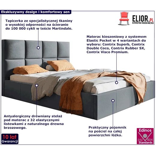Małżeńskie łóżko ze stelażem 160x200 Nikos 2X - 36 kolorów Elior One Size Edinos.pl