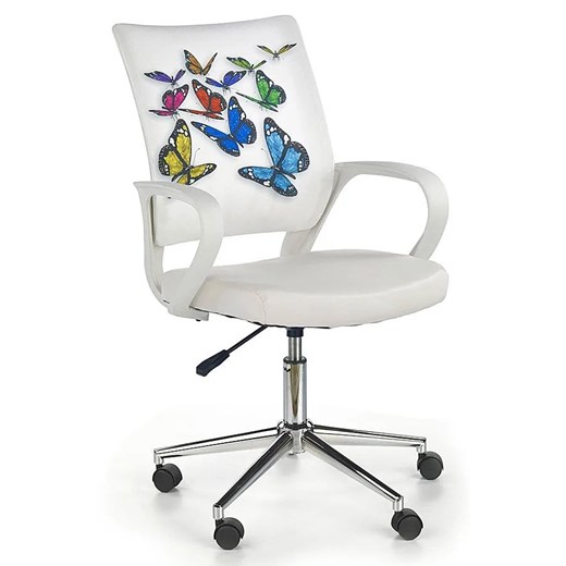 Obrotowy fotel młodzieżowy do biurka Ator - biały w motyle ze sklepu Edinos.pl w kategorii Fotele dziecięce - zdjęcie 172203784