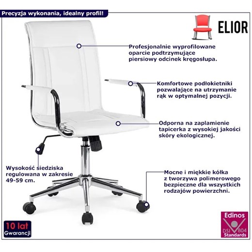 Biały biurowy fotel obrotowy do komputera - Lenton Profeos One Size Edinos.pl