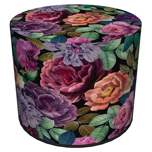 Okrągła tapicerowana zielono-różowa pufa w kwiaty - Matilda Elior One Size Edinos.pl