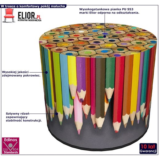 Okrągła kolorowa pufa dziecięca 8 wzorów - Basti Elior One Size Edinos.pl
