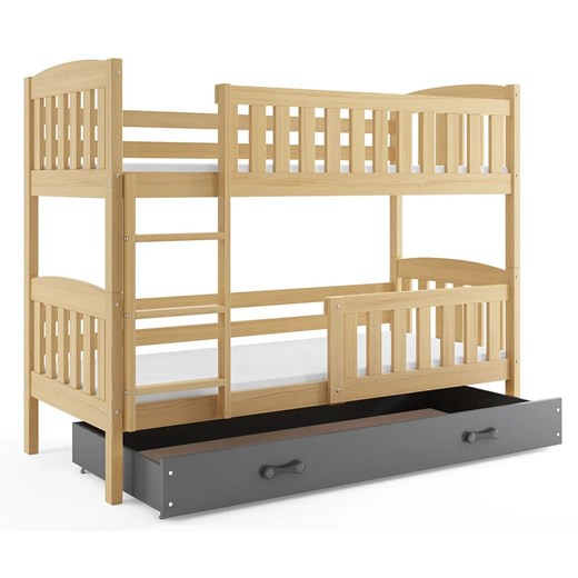 Sosnowe łóżko piętrowe z szarą szufladą 80x190 - Celinda 2X ze sklepu Edinos.pl w kategorii Łóżka dziecięce - zdjęcie 172206414