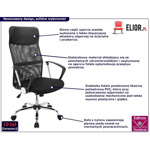 Czarny ergonomiczny fotel biurowy – Sevito Elior One Size okazja Edinos.pl