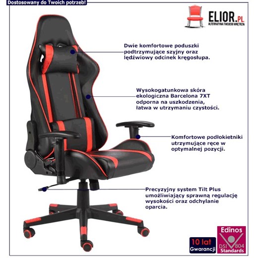 Czarno-czerwony fotel gamingowy - Libar Elior One Size Edinos.pl