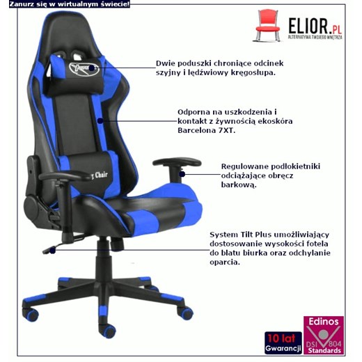 Czarno-niebieskie krzesło dla gracza - Grando Elior One Size Edinos.pl