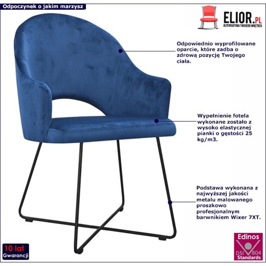 Tapicerowany fotel z podłokietnikami Jorti 4X - 68 kolorów Elior One Size Edinos.pl